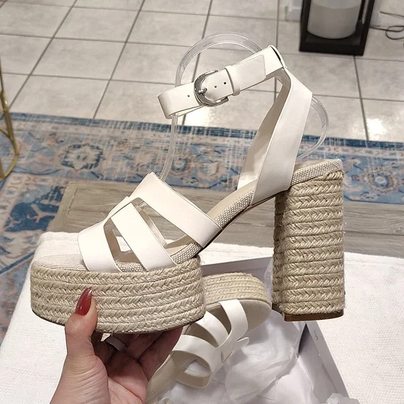 New The Drop  Espadrille Strappy Heeled Sandals In White/ Natural Combo Size 10 - Picture 4 of 10